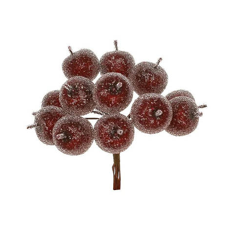 Гілка для декору 12см Декоративна гілка з імітацією крижаного покриття 12 міні-яблук Бордовий, фото 1