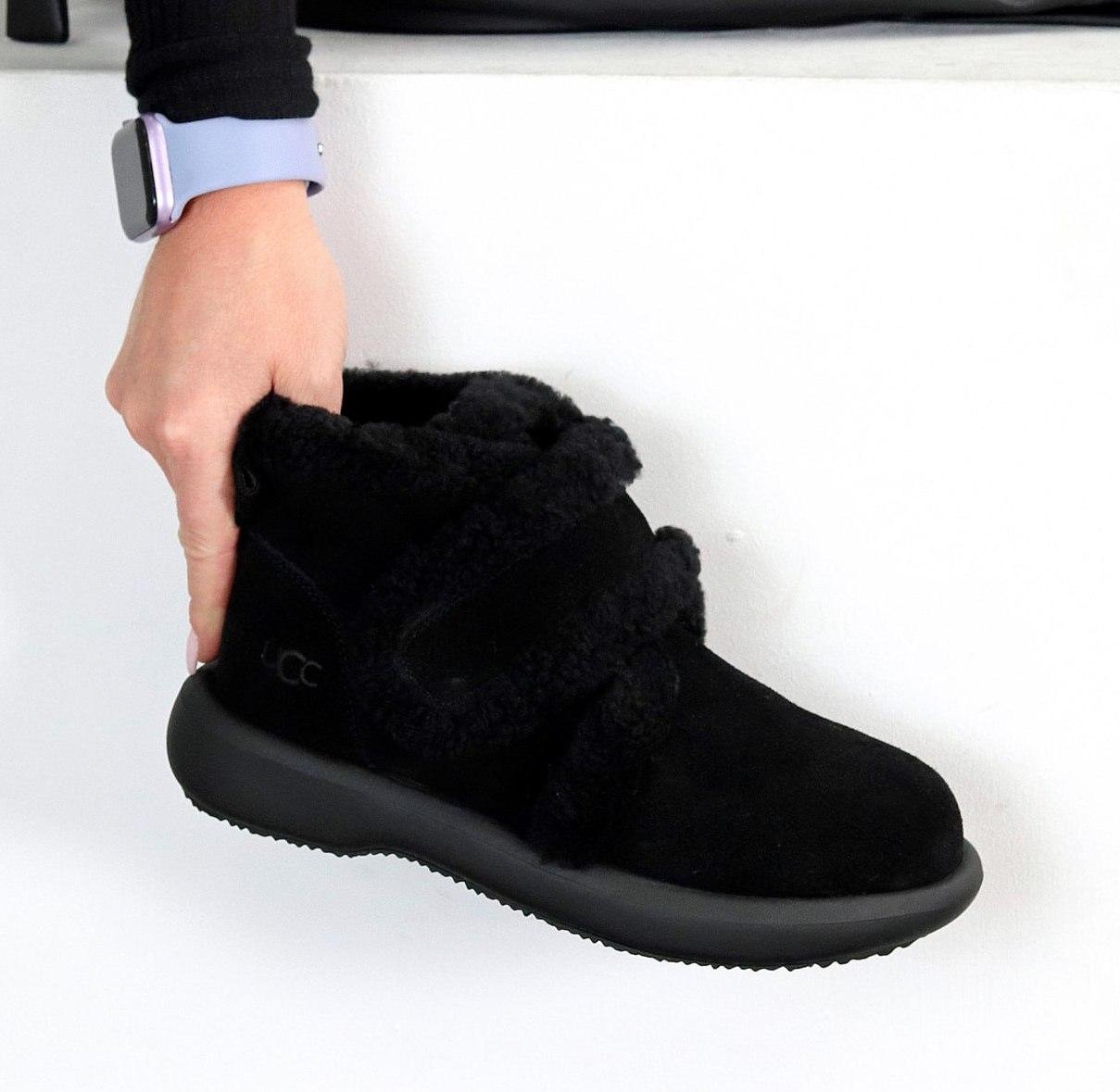 Жіночі зимові черевики на липучці чорні натуральна замша, фото 1