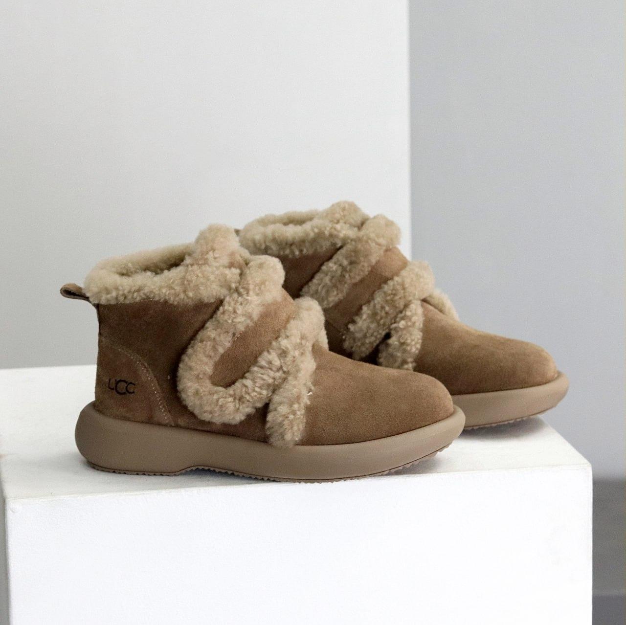 Жіночі зимові черевики на липучці моко натуральна замша, фото 1