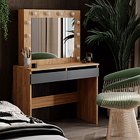 Косметичний столик з дзеркалом і підсвіткою Malta 94×140/75×43 см Дуб Крафт золотий / Графіт