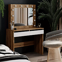 Косметичний столик з дзеркалом і підсвіткою Malta 94×140/75×43 см Дуб Евок / Білий діамант