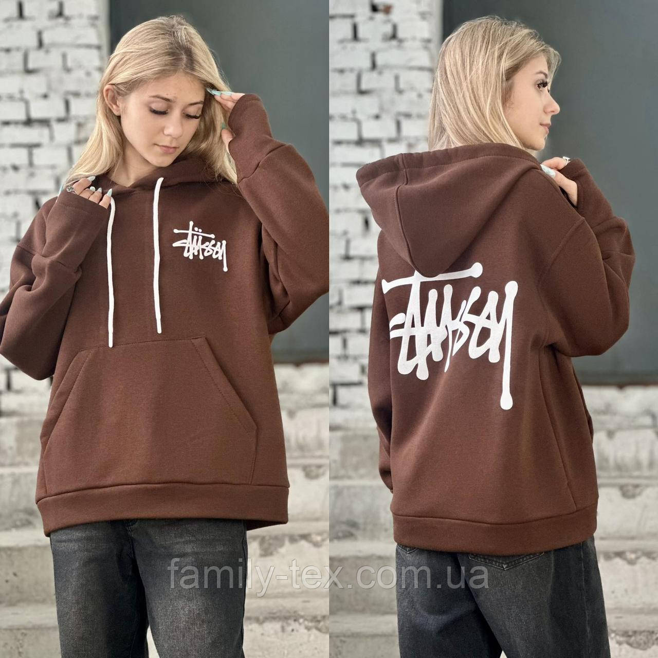 Тепле худі оверсайз для дівчат з рукавом через пальчик, розміри на рости 134 - 160 см, фото 1