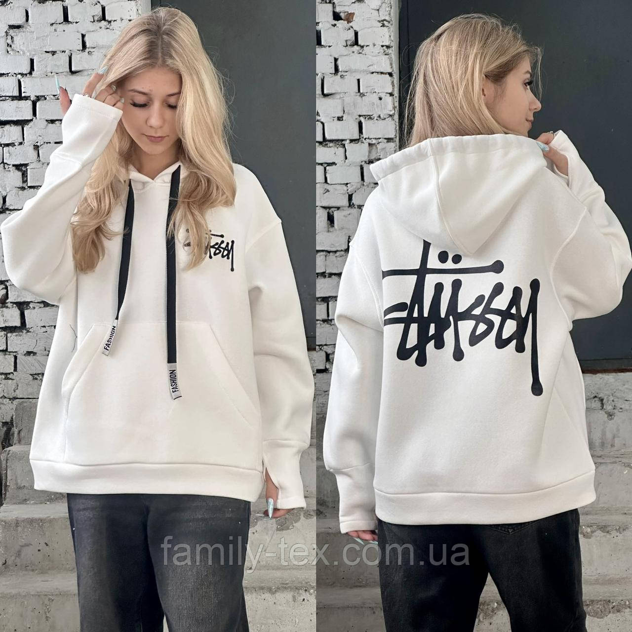 Тепле худі оверсайз для дівчат з рукавом через пальчик, розміри на рости 134 - 160 см, фото 1