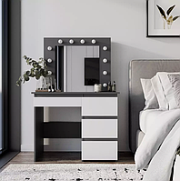 Столик для макіяжу з дзеркалом і підсвіткою Beauty 94×140/75×43 см  Графіт\ Білий діамант