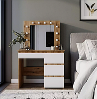 Столик для макіяжу з дзеркалом і підсвіткою Beauty 94×140/75×43 см   Дуб Евок / Білий діамант