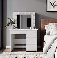 Столик для макіяжу з дзеркалом і підсвіткою Beauty 94×140/75×43 см  Білий діамант
