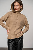 Жіночий светр із рельєфним візерунком світло-кавовий