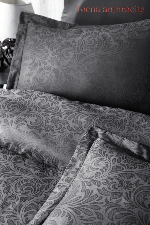 Постільна білизна First Choice сатин жакард євро розмір Tecna antharacite, фото 1