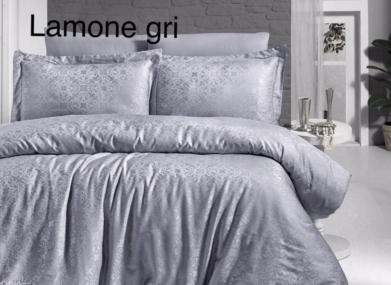 Постільна білизна First Choice сатин жакард сімейний розмір Lamone gri, фото 1