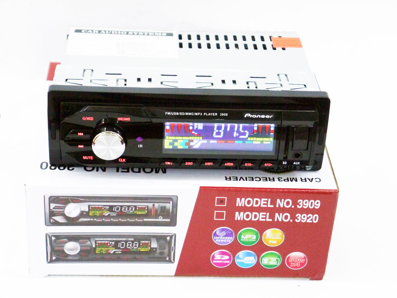 Автомагнітола 3909 Usb+RGB підсвітка+Sd+Fm+Aux+ пульт (4x50W)