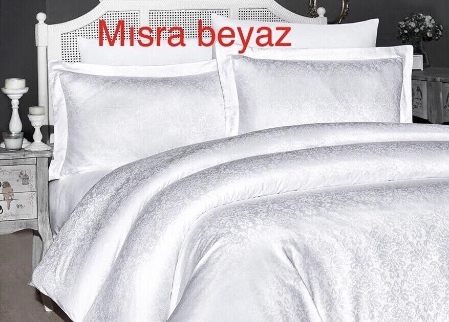 Постільна білизна First Choice сатин жакард сімейний розмір Misra beyaz, фото 1