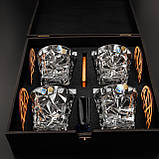 Подарунковий набір для віскі з камінням у дерев'яній коробці 4 кришталеві склянки BOHEMIA 350 мл, фото 3