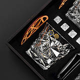 Подарунковий набір для віскі з камінням у дерев'яній коробці 4 кришталеві склянки BOHEMIA 350 мл, фото 4