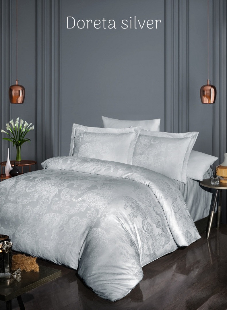 Постільна білизна First Choice сатин жакард сімейний розмір Doreta silver, фото 1