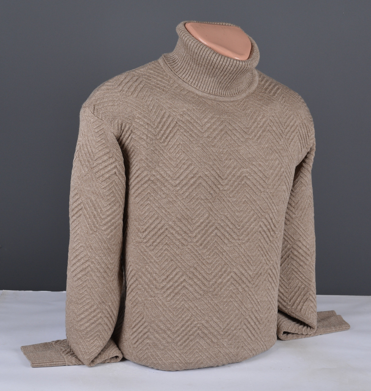 Чоловічий теплий светр під горло темно-бежевий Туреччина 7275, фото 1
