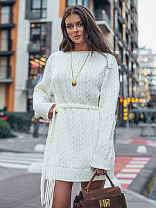 В'язана сукня жіноча тепла коротка з косами молочна