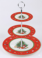 Етажерка порцелянова для фруктів триярусна Christmas 34 см HP-SDHK-8