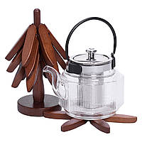 Набір підставок під гаряче з дерева 3 шт Ø19 (см) + тримач підставки на стіл під гаряче HB-40-4BR