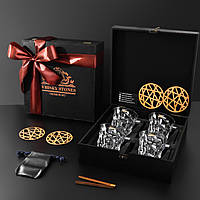 Подарунковий набір для віскі з охолоджувальним камінням і склянками Bohemia 300 мл для поціновувачів віскі