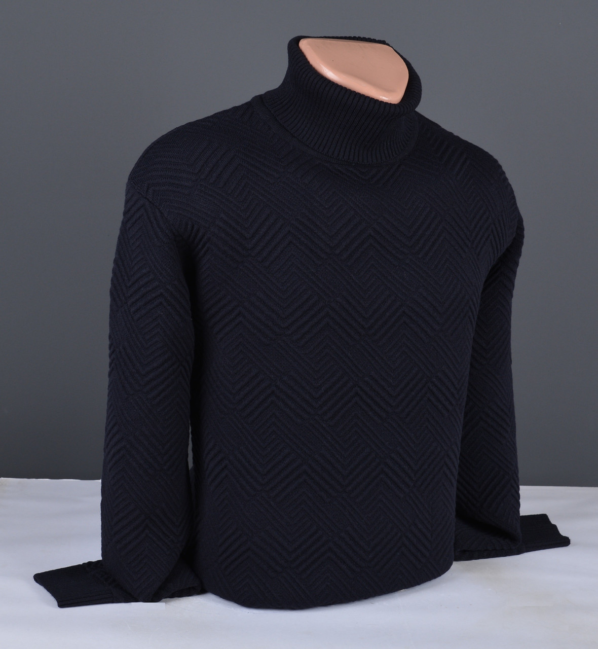 Чоловічий теплий светр під горло темно-синій Туреччина 7276, фото 1