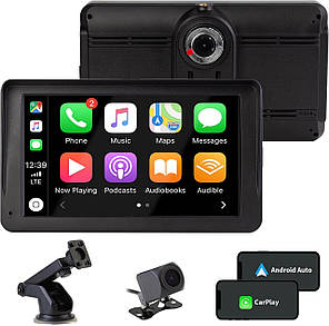 7-дюймовий дисплей Carplay та Android Auto з фронтальною камерою 2K. Задня камера 1080P, Bluetooth, Mirror Link, FM. Уцінка