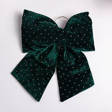 Оксамитовий бант для декору зі стразами на ялинку 35×45 (см) Зелений CR-2-11