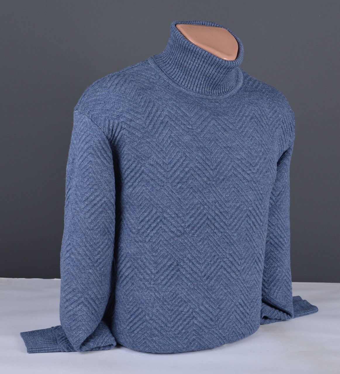 Чоловічий теплий светр під горло синій Туреччина 7278, фото 1
