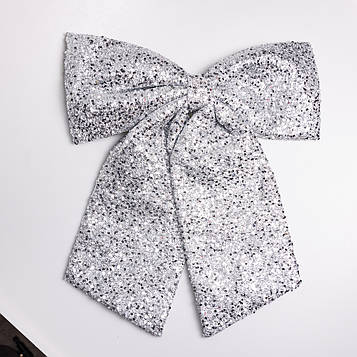 Бант новорічний для декору з паєтками на ялинку 55×70 (см) Сріблястий CR-2-25