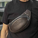 Сумка поясна (бананка) Body Brown унісекс, натуральна шкіра Флотар, коричнева, 3 відділення, фото 6