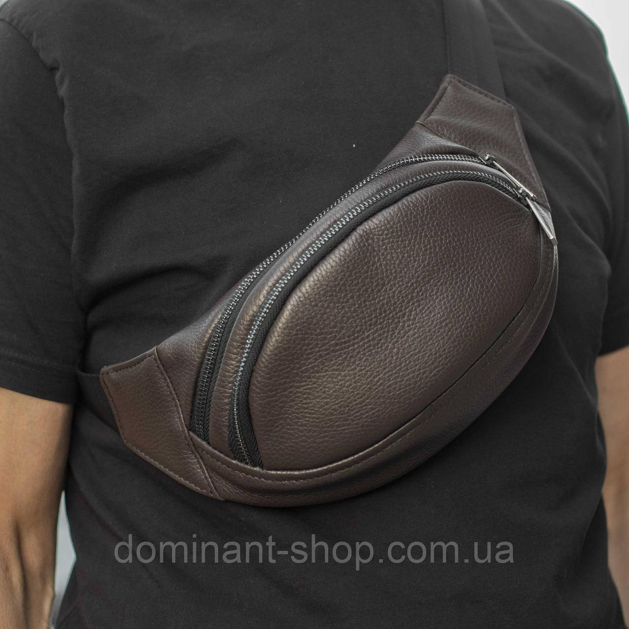 Сумка поясна (бананка) Body Brown унісекс, натуральна шкіра Флотар, коричнева, 3 відділення, фото 1