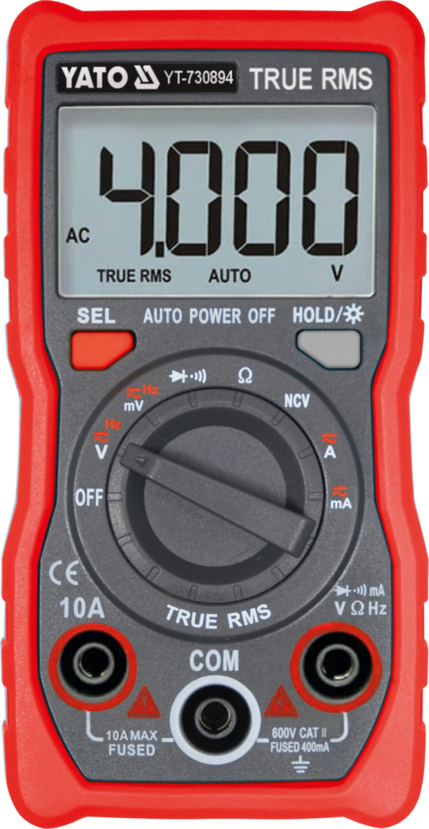 Мультиметр TRUE RMS електричних параметрів YATO з LCD-цифровим діапазоном 4000 від 2х1,5V;AA батар Baumar - Всегда Вовремя, фото 1