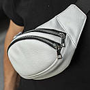 Сумка поясна (бананка) Body White унісекс, натуральна шкіра Флотар, біла, 3 відділення, фото 2