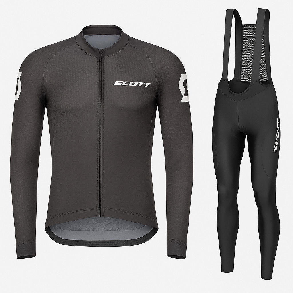 Комплект велоформи Cycling SCOTT утеплений: Джерсі та штани з лямками, з гелевим памперсом і флісовою підкладкою, фото 1