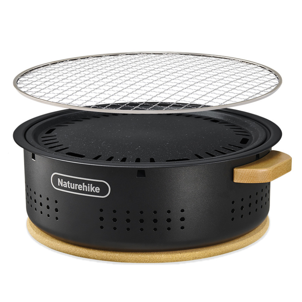 Настільна кругла піч із решіткою гриль та сковорідкою Naturehike CNK2550CF010, 36*32.6*12 см, хромоване залізо Krash Твой Выбор, фото 1