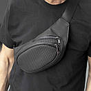 Сумка поясна (бананка) Body PERF Black унісекс, натуральна перфорована шкіра, чорна, 3 відділення, фото 3