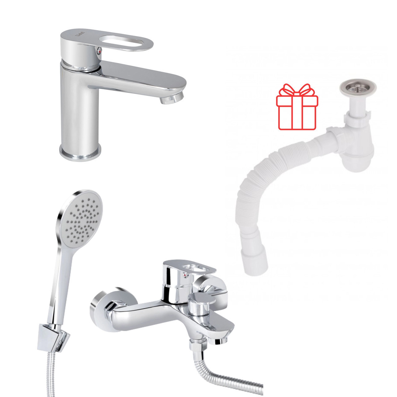 Комплект для Ванної Latwa: Змішувач для раковини LDLAT001CRM45412 + Змішувач для ванноі LDLAT006CRM45414 Krash Твій Вибір, фото 1