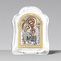 Ікона срібна 6,8х8,76 см. в муранському склі  арковой формы. Святе Сімейство. MSA-1/005G/B.