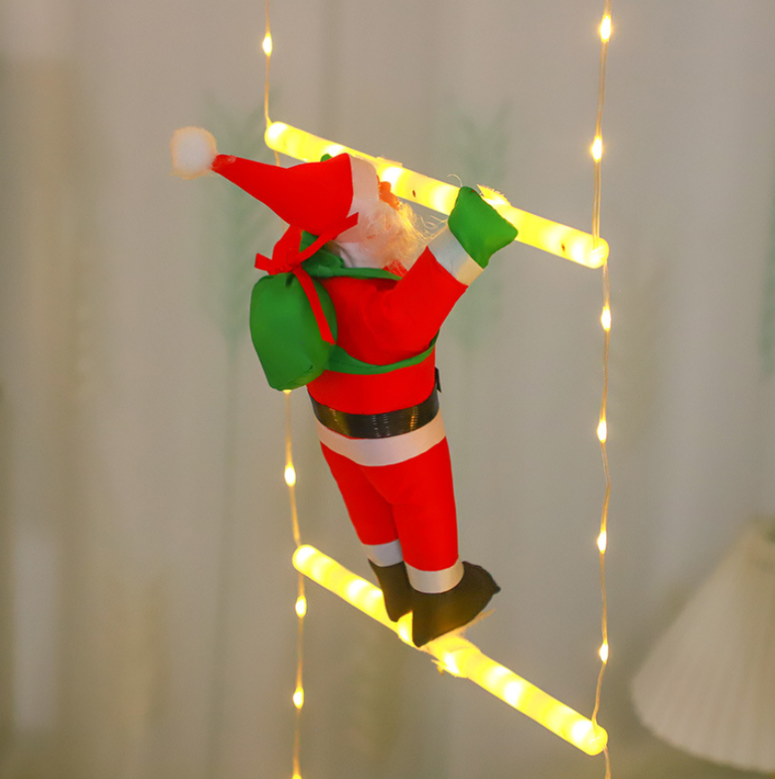 Санта Клаус на світловій драбині 1 метр led гірлянда Новорічний декор Дід Мороз на драбині, фото 1