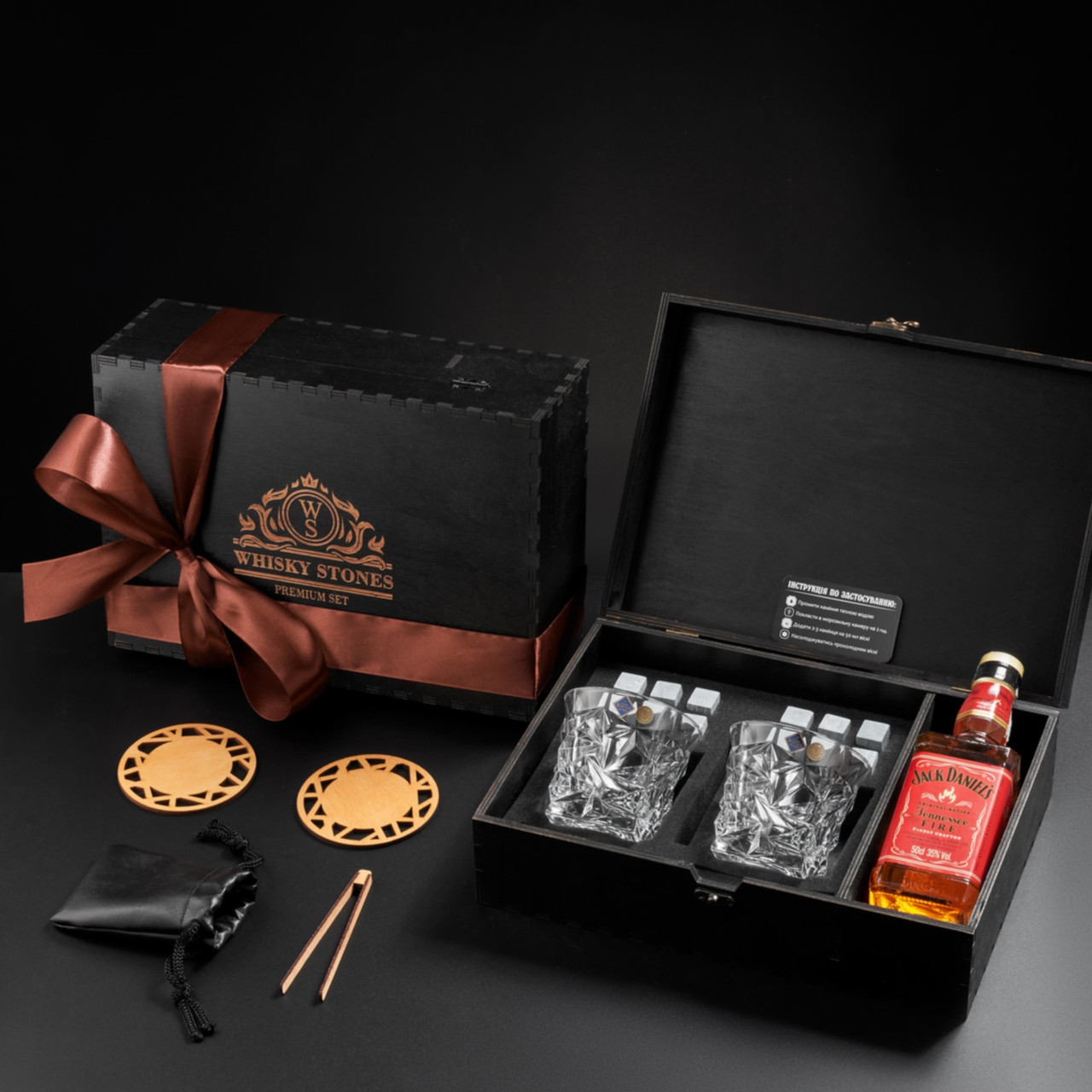 Камені для віскі в подарунковому наборі з келихами Bohemia Glacier 350 мл оригінальний подарунок чоловікові на ювілей, фото 1