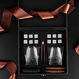 Камені для віскі охолоджувальні з келихами подарунковий набір у дерев'яному пакованні для цінувальників віскі, фото 2