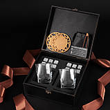 Камені для віскі охолоджувальні з келихами подарунковий набір у дерев'яному пакованні для цінувальників віскі, фото 3