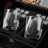 Камені для віскі охолоджувальні з келихами подарунковий набір у дерев'яному пакованні для цінувальників віскі, фото 4