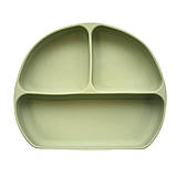Тарілка дитяча силіконова секційна для малюків для першого прикорму на присосці Lindo зелений, фото 2