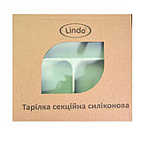 Тарілка дитяча силіконова секційна для малюків для першого прикорму на присосці Lindo зелений, фото 3