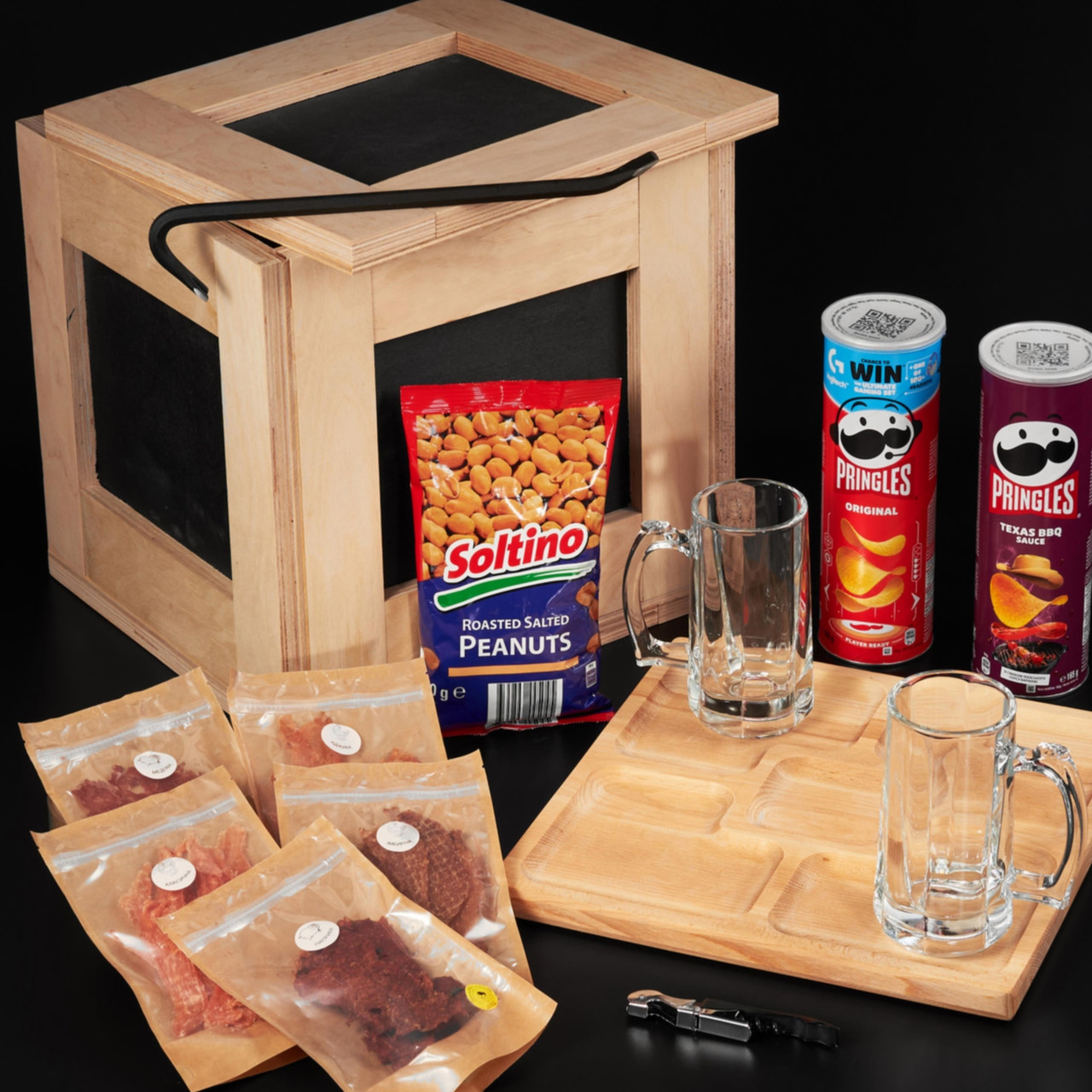 Подарунковий набір із пивними аксесуарами в дерев'яному ящику для чоловіків на день народження і свято, фото 1