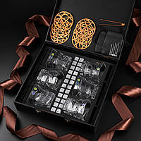 Подарунковий набір 6 кришталевих склянок Bohemia зі стеатитовими каменями для охолодження віскі 300 мл