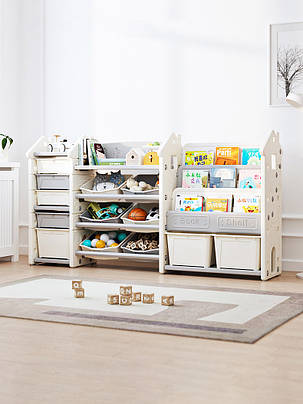 Стелаж органайзер з контейнерами та ящиками для іграшок та поличками для книг Mealux Line, фото 2