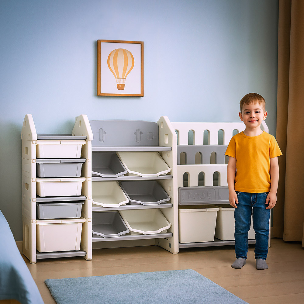 Стелаж органайзер з контейнерами та ящиками для іграшок та поличками для книг Mealux Line