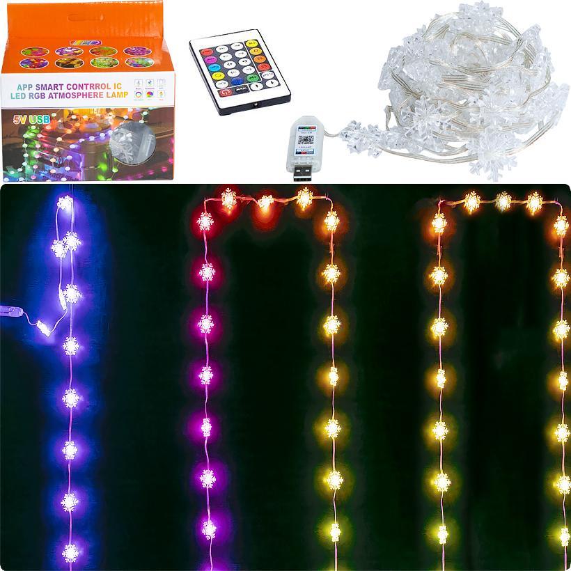 Гірлянда USB Сніжинка 50шт. 5м. мультиколір D-51