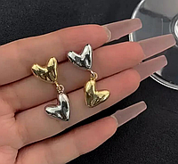 Сережки двоколірні з сердечками, сережки з серденьками, сережки сердечки, сережки сердечко, сережки серце